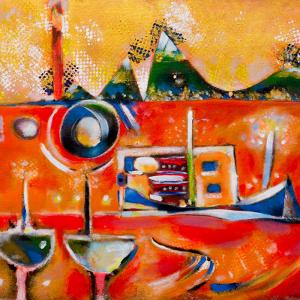Trawling' acrylic & collage 24"x19"_2022 